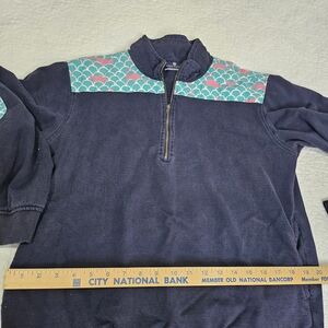 Simply Southern Navy Quarter-Zip Sweater with Teal & Pink Yoke